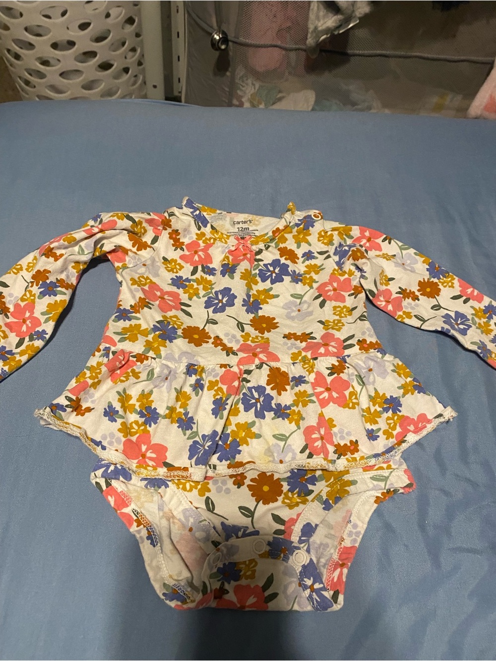Floral Long-Sleeve Peplum Baby Onesie